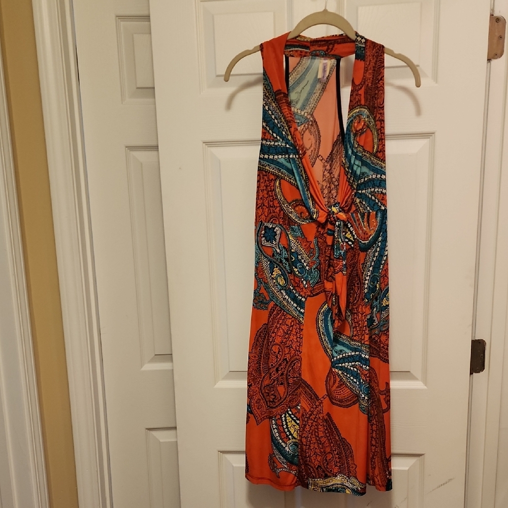 Purple Rain Orange Paisley Backless Tie-Front Dress